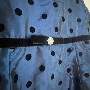 Girls Blue Polka Dot Taffeta Dress Velvet Ribbon Tulle Underskirt 10 Fancy Party